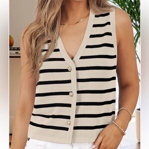 LILLUSORY Black and Cream Striped Sweater Vest